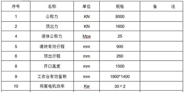 800噸液壓機參數